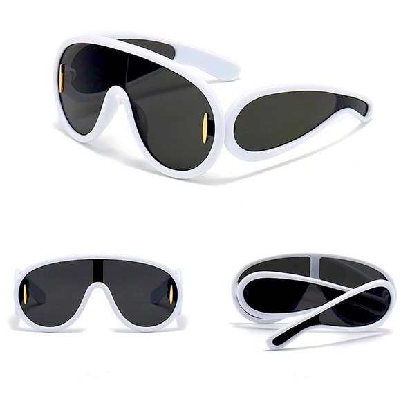 White Luxury Y2K Cyberpunk Sunglasses - Oversized Eyewear  Sun Protectio… - Picture 2 of 3